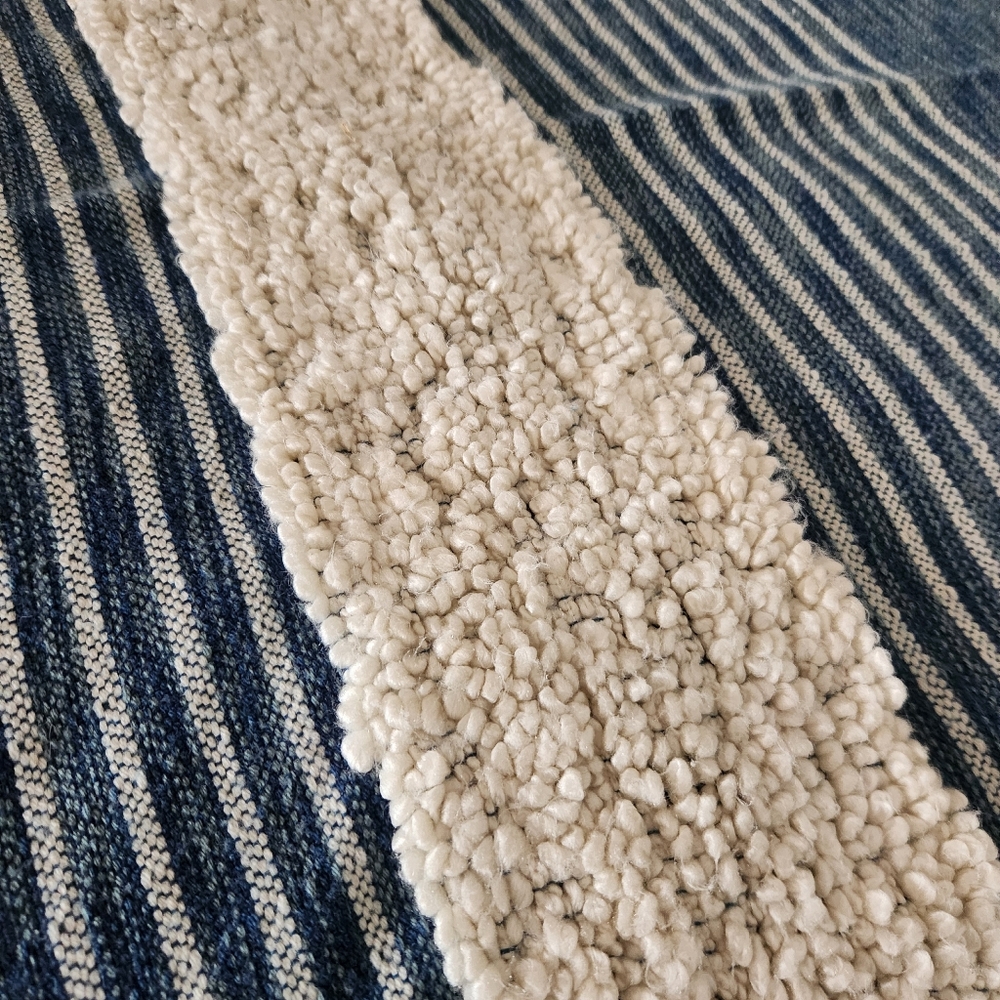 MALAGOON Blanket Throw Blue White Stripes Wool Blend Textured Fringe 59 x 50 - Picture 8 of 11